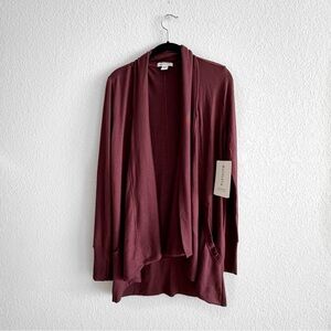 NWT Athleta Pranayama Restore cardigan Rib deep maroon purple wine Wrap small P
